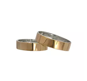 (Пара) Серебряные обручальные кольца с золотыми вставками "Американка"