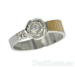 Женское серебряное кольцо с золотой пластиной "Сильфида"