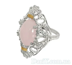 Серебряное кольцо с золотыми накладками "Джамала" розовый кварц