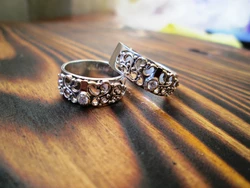 (Пара) Серебряные обручальные кольца с золотыми вставками "Кармен"