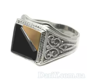 Мужской серебряный перстень с золотой пластиной "Хигис"