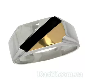 Мужской серебряный перстень с золотой пластиной "Классик"