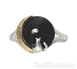 Женское серебряное кольцо с золотой пластиной "Лунный свет" авантюрин Ночь Каира