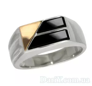 Мужской серебряный перстень с золотой пластиной "Леон"