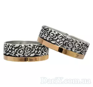(Пара) Серебряные обручальные кольца с золотыми пластинами "Цветы в тебе"