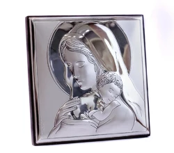 Икона серебряная "Мадонна с Младенцем"(8х8см) 81243.3L Икона серебряная "Мадонна с Младенцем"(8х8см) 81243.3L
