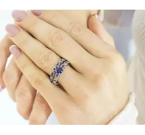 Серебряное  Двойное кольцо с Синей Шпинелью Серебряное  Двойное кольцо с Синей Шпинелью