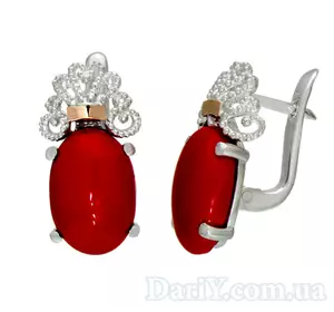 Серебряные серьги с золотыми накладками "Джамала" коралл Серебряные серьги с золотыми накладками "Джамала" коралл